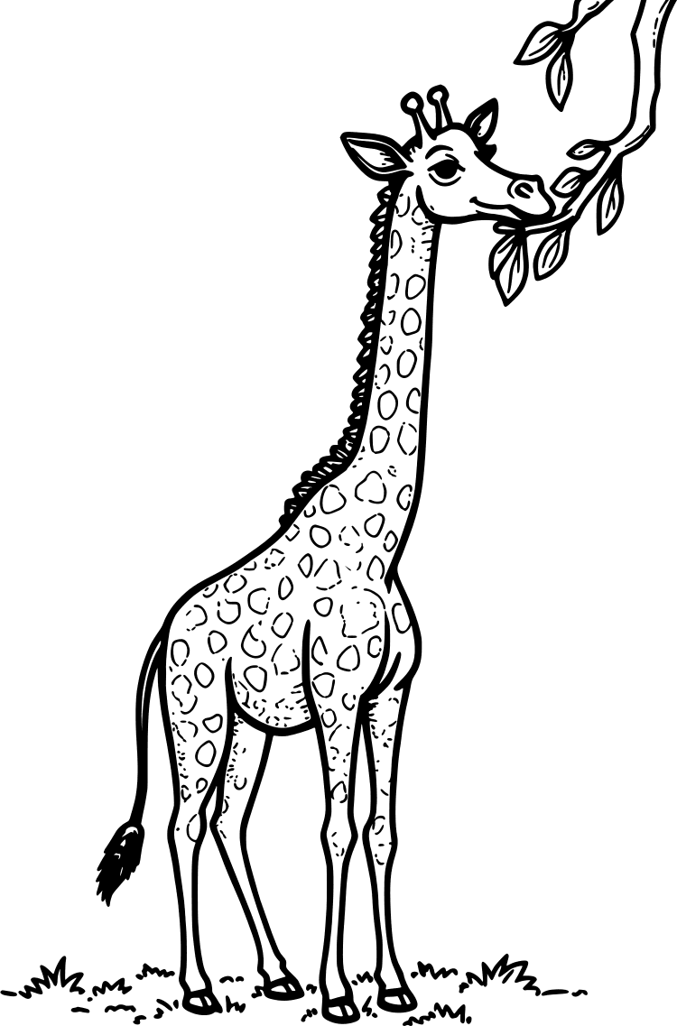 Giraffe reaching up for leaves — free printable animal & safari coloring page