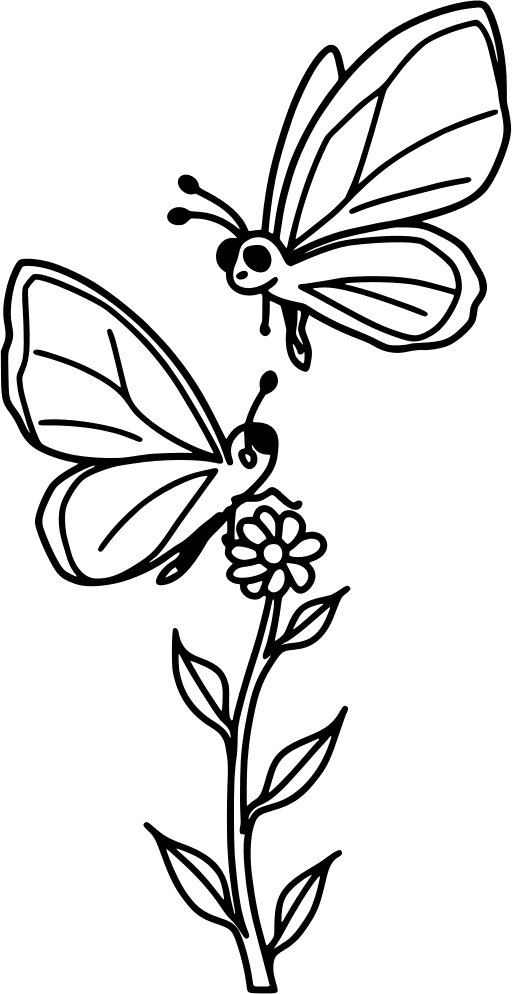 Two butterflies on a tall flower stalk — free printable butterfly coloring page