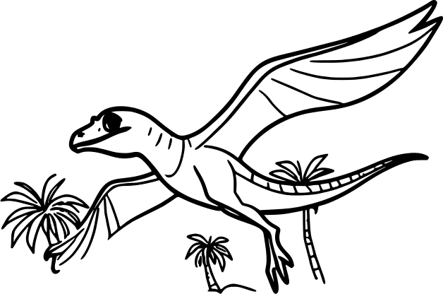 Winged dinosaur gliding over the treetops — free printable dinosaur coloring page