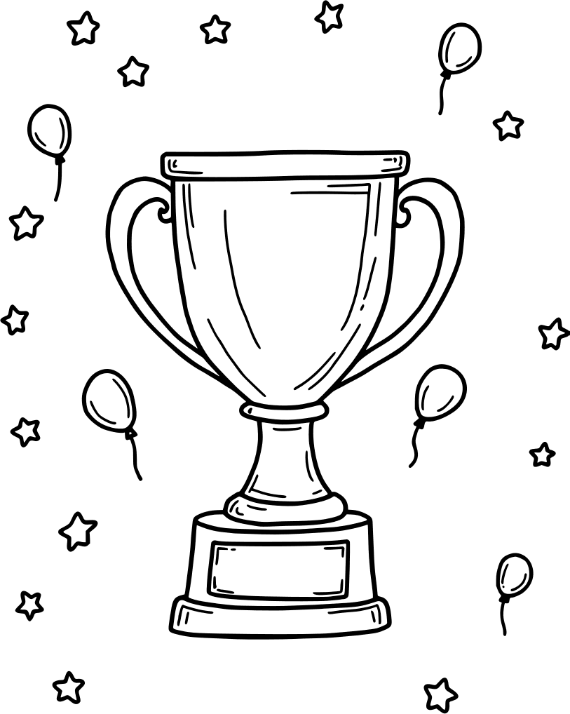 Trophy with a blank nameplate to write on — free printable father's day coloring page